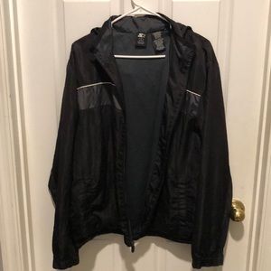 Starter black Windbreaker Jacket Mens Sz L gray Mesh Lined Zip Front and hood